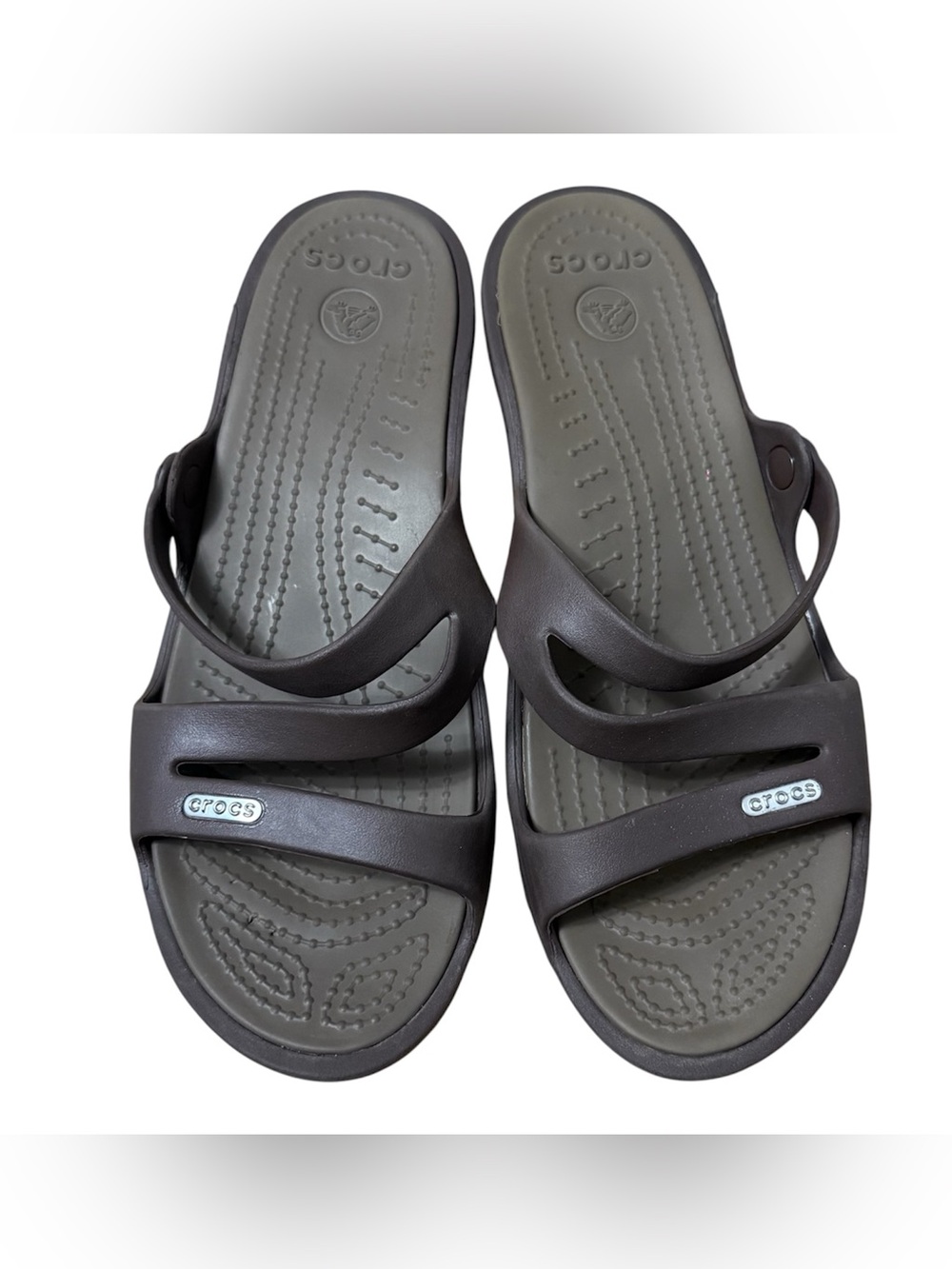 Crocs Patricia Wedge Sandals Strappy Slip-on Slides Women’s 8W Brown Shoes